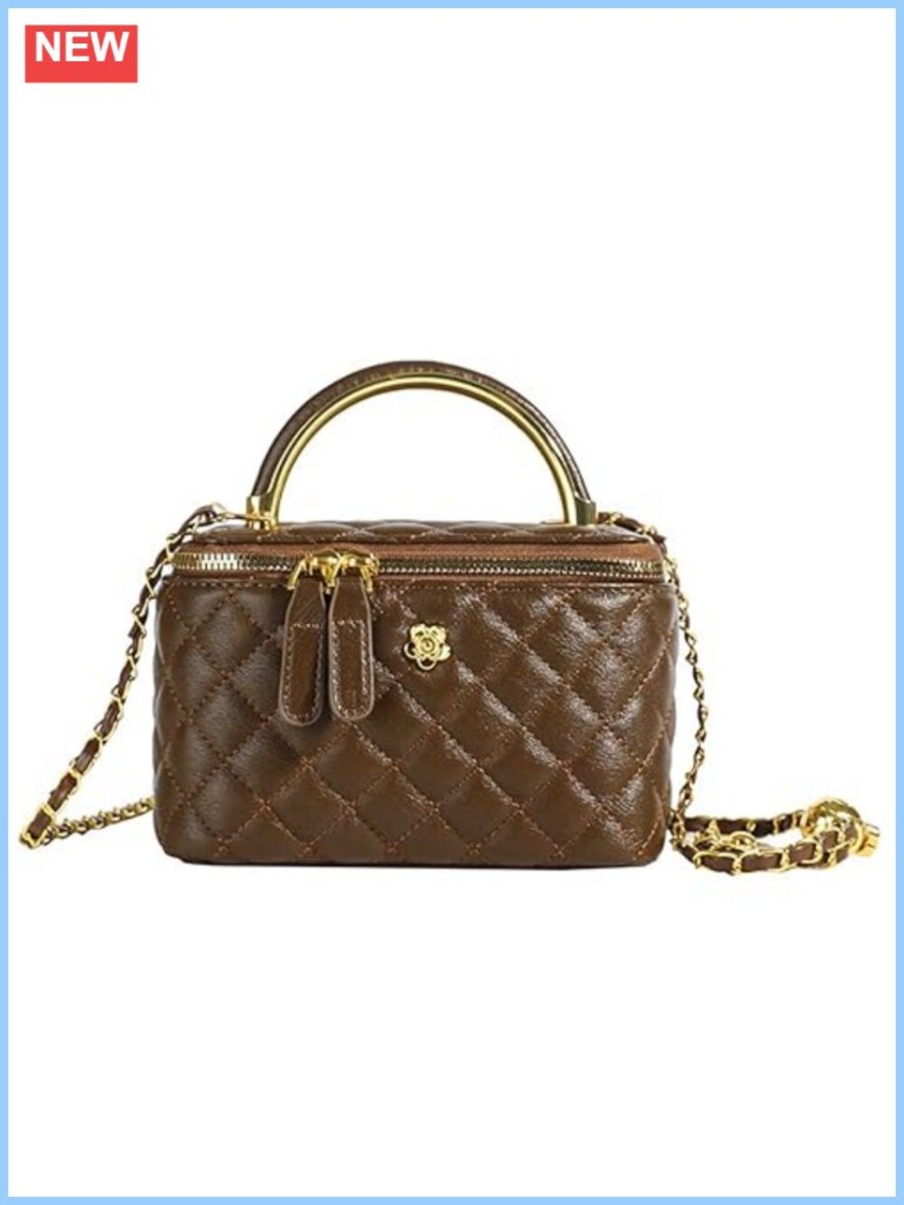 Mini Quilted PU Crossbody Box Bag with Gold Chain Strap